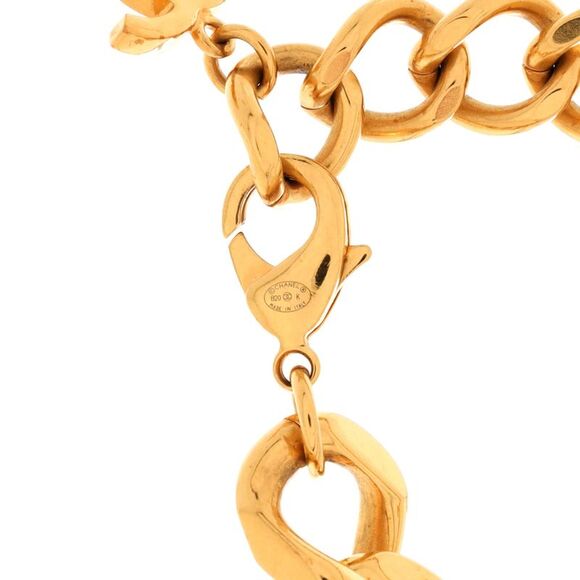 Chanel CC Dog Tag Choker Chain Link Necklace Metal with Faux Pearl Gold - Picture 3 of 3